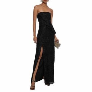 Halston Heritage Strapless Metallic Black Gown